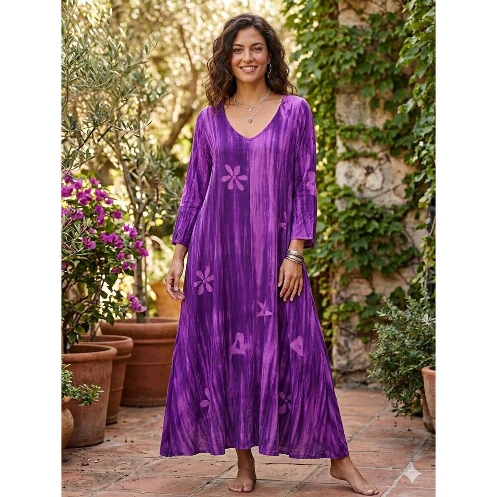 Ok Mike Women's Floral Tie Dye Maxi Dress One Size